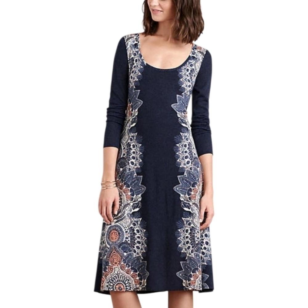Anthropologie Maeve Blue Mandala Eira A-line Sweater Dress S